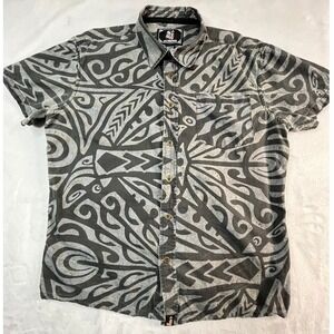 HINANO TAHITI Mens M Shirt Black Gray Button Front Short Sleeve